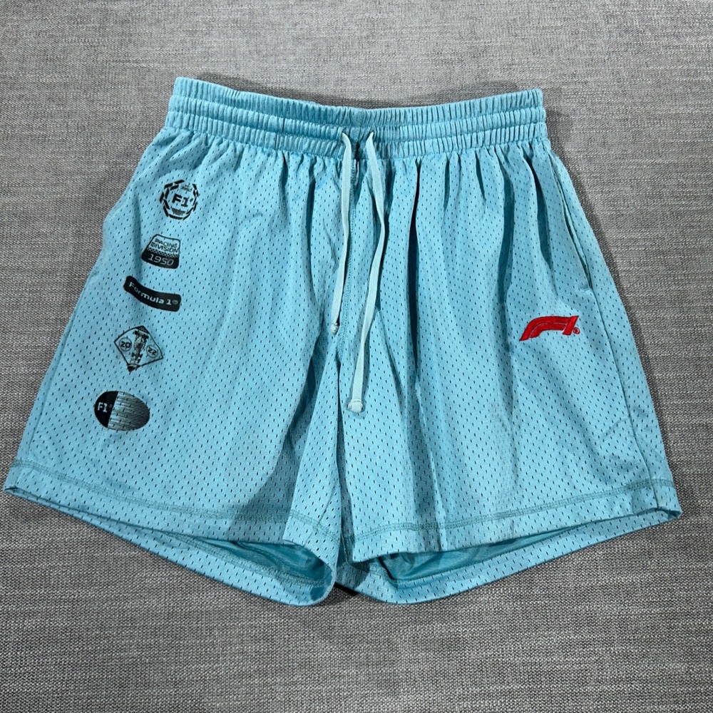 PacSun F1 Mesh Shorts Mens Medium Light Blue Excellent Formula 1 Racing Division